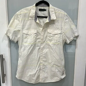Calvin Klein Jeans Men's Short Sleeve White Yellow Stripe Button Down Shirt XL